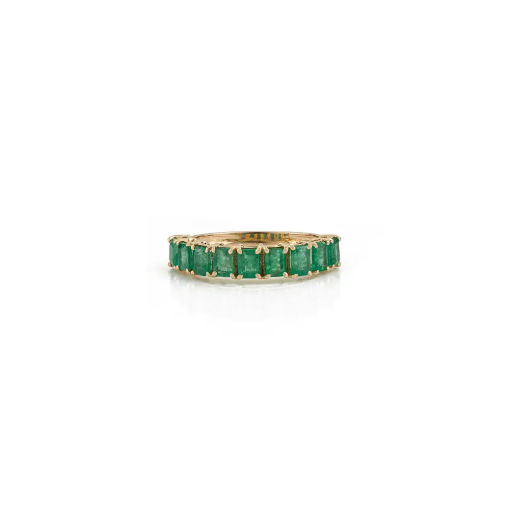 Zambian Emerald Gemstone Stacking Half Eternity Band Ring 14K Solid Yellow Gold Jewelry