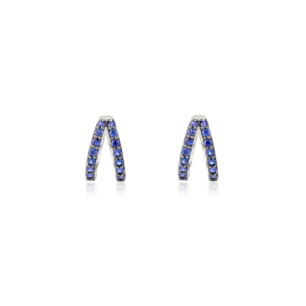 September Birthstone Natural Blue Sapphire Solid 14K White Gold Hoop Earrings