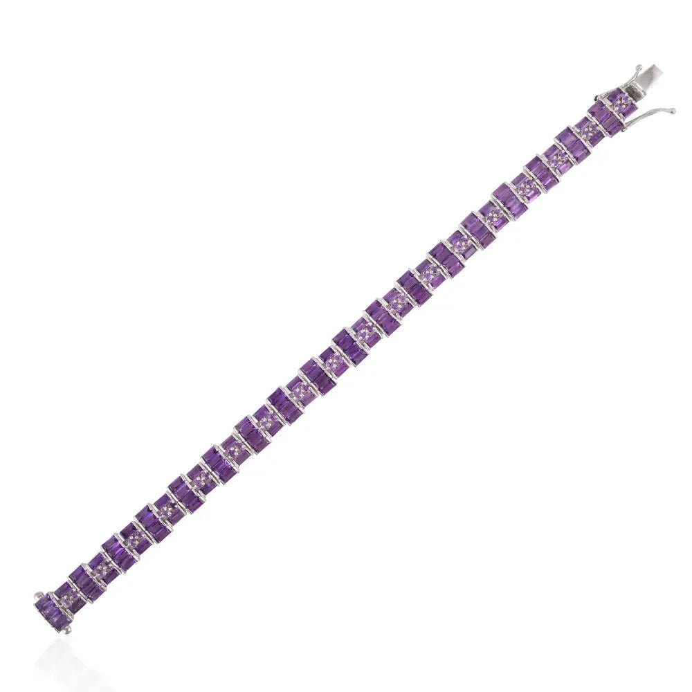 925 Sterling Silver Wholesale Jewelry Natural Amethyst Febuary Birthstone Statement Bracelet