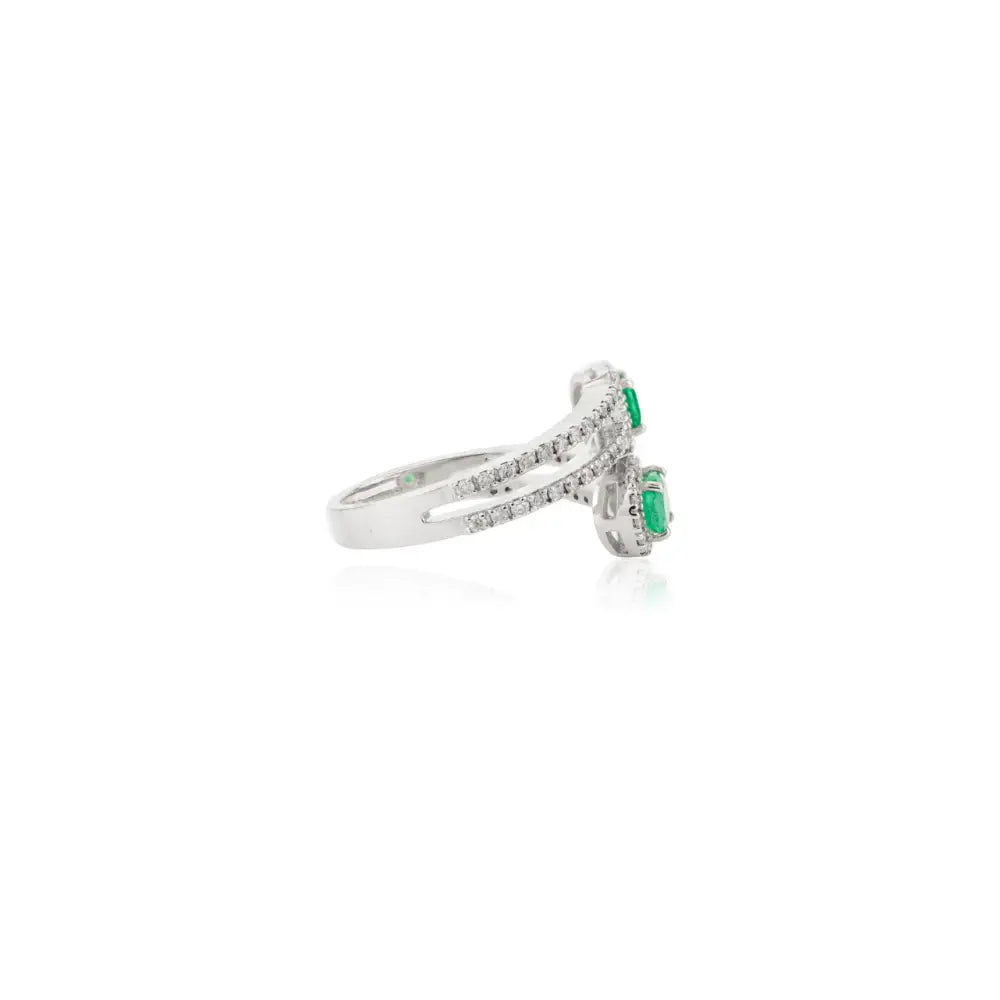 Jewelry Manufacturer Natural Emerald & Diamond 18K White Gold Bypass Ring