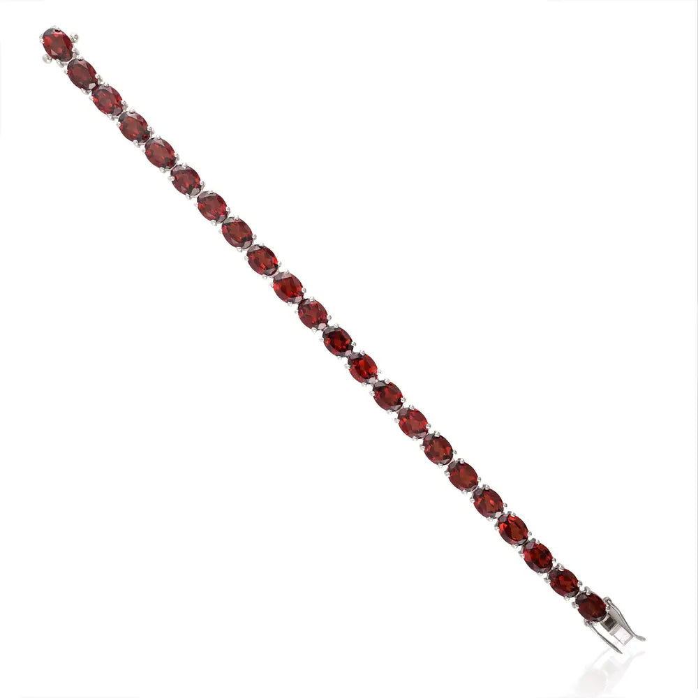 Semi Precious Gemstone Real 100% Real Garnet 925 Sterling Silver Tennis Bracelet