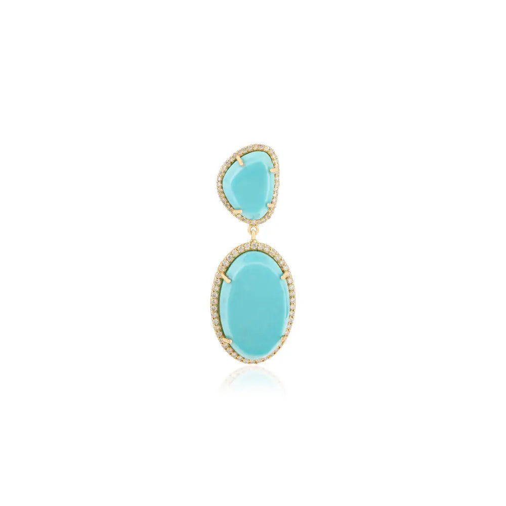 Natural Turquoise & Diamond Halo Statement Pendant For Women 14K Yellow Gold Wedding Jewelry