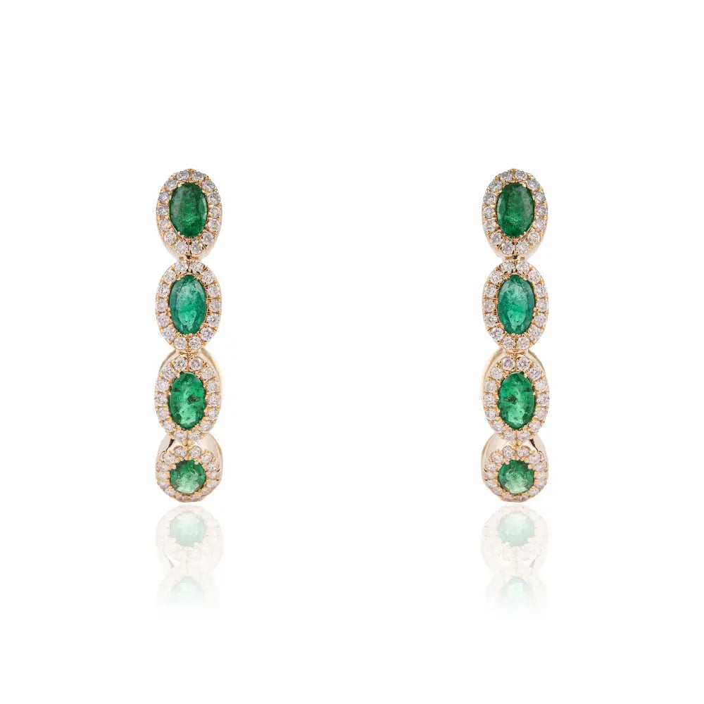 Latest New Arrivals 14K Yellow Gold Emerald & Diamond Statement Hoop Earrings For Wedding