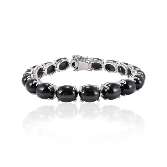 Handcrafted Oval Black Star Tennis Bracelet For Unisex Prong Setting Superior Quality