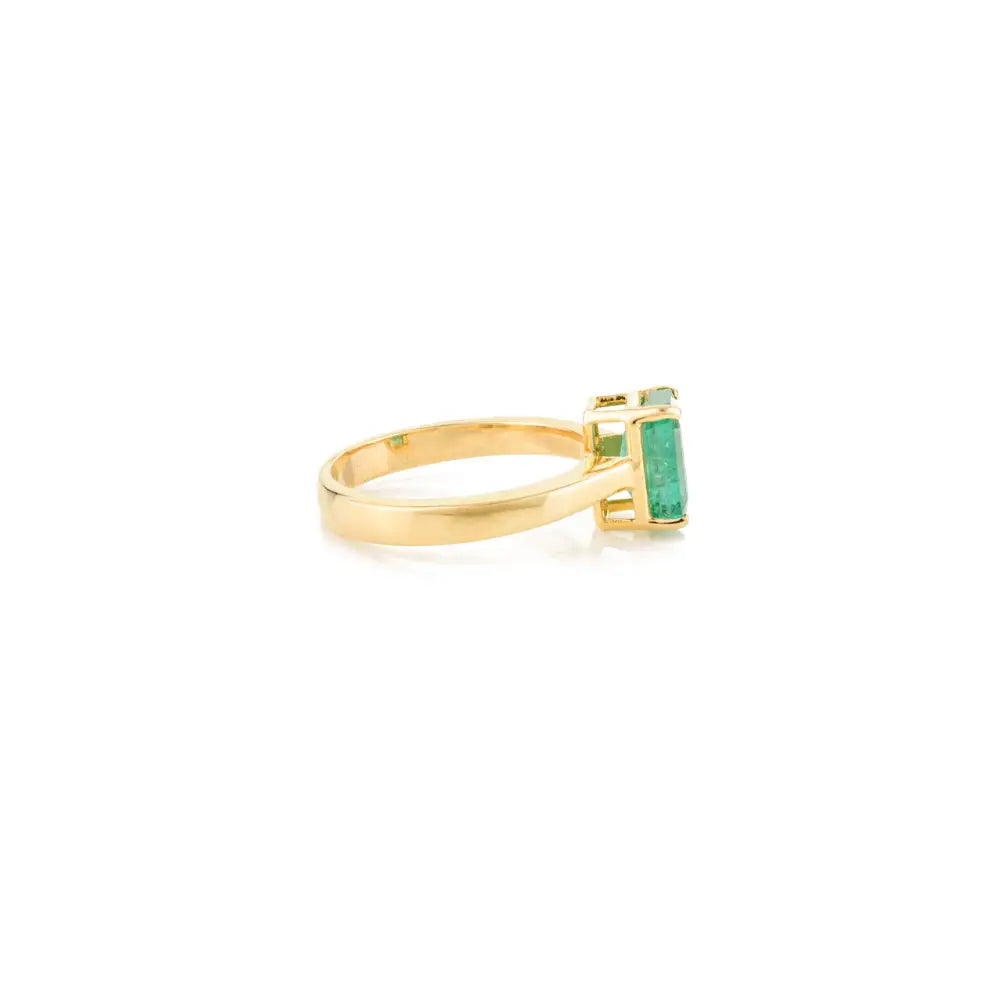 Custom Jewelry Real Emerald May Birthstone Solid 18K Yellow Gold Single Stone Ring