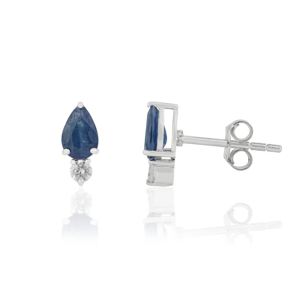 6x4mm Pear Cut Blue Sapphire & Diamond Small Dainty Stud Earrings 14K White Gold Jewelry