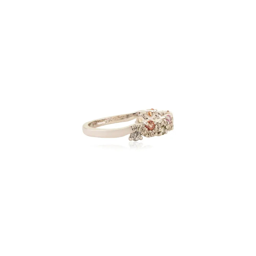Colorful Multi Sapphire & Diamond 14K White Gold Wavy Design Half Eternity Band Ring Unisex