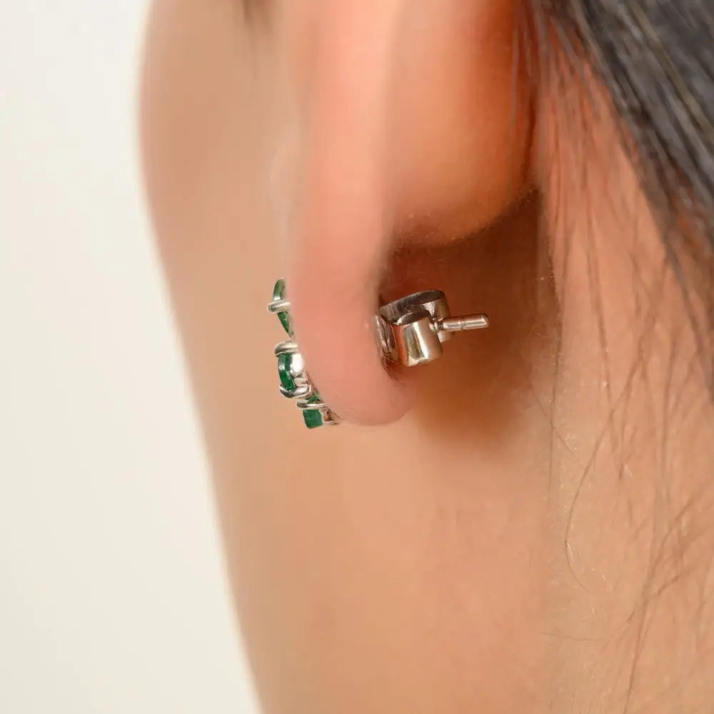 Everyday Jewelry Pear Cut Emerald & Diamond White Gold Flower Stud Earrings