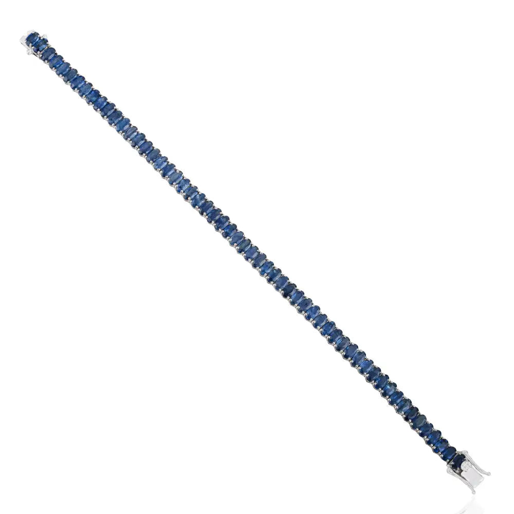 15.54 Ct. Blue Sapphire Stackable Tennis Bracelet Solid 14K White Gold Precious Jewelry