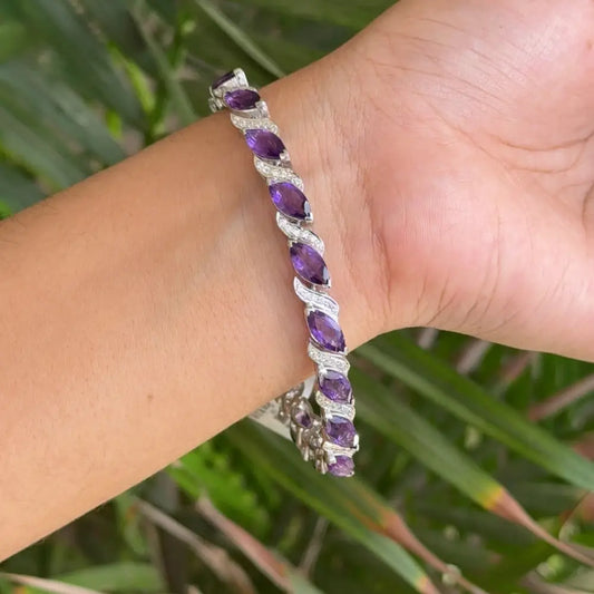 Natural Amethyst & American Diamond 925 Sterling Silver Tennis Bracelet For Wedding & Party