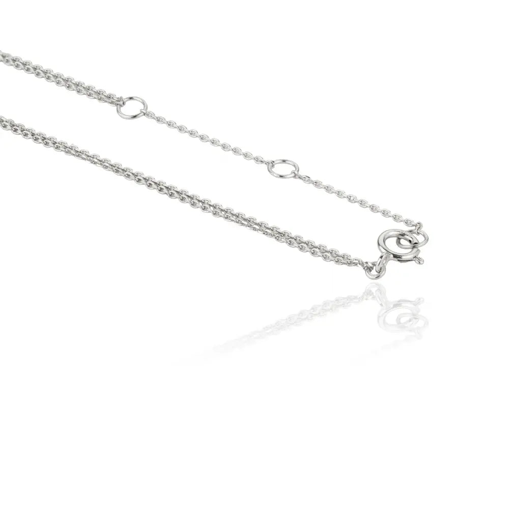 Beautiful Design Solid K14 White Gold Blue Sapphire & Diamond Double Layer Charm Necklace Wedding Jewelry