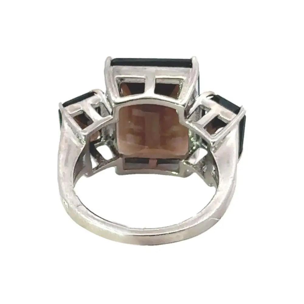 Customized Gemstone Jewelry 925 Sterling Silver Smoky Quartz Three Stone Ring Prong Setting