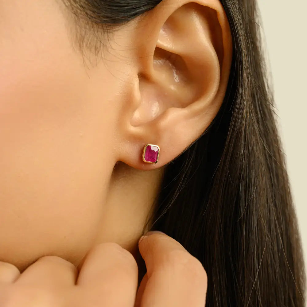 Latest New Arrivals K14 Yellow Gold Ruby Single Stone Stud Earrings Gift For Her Jewelry
