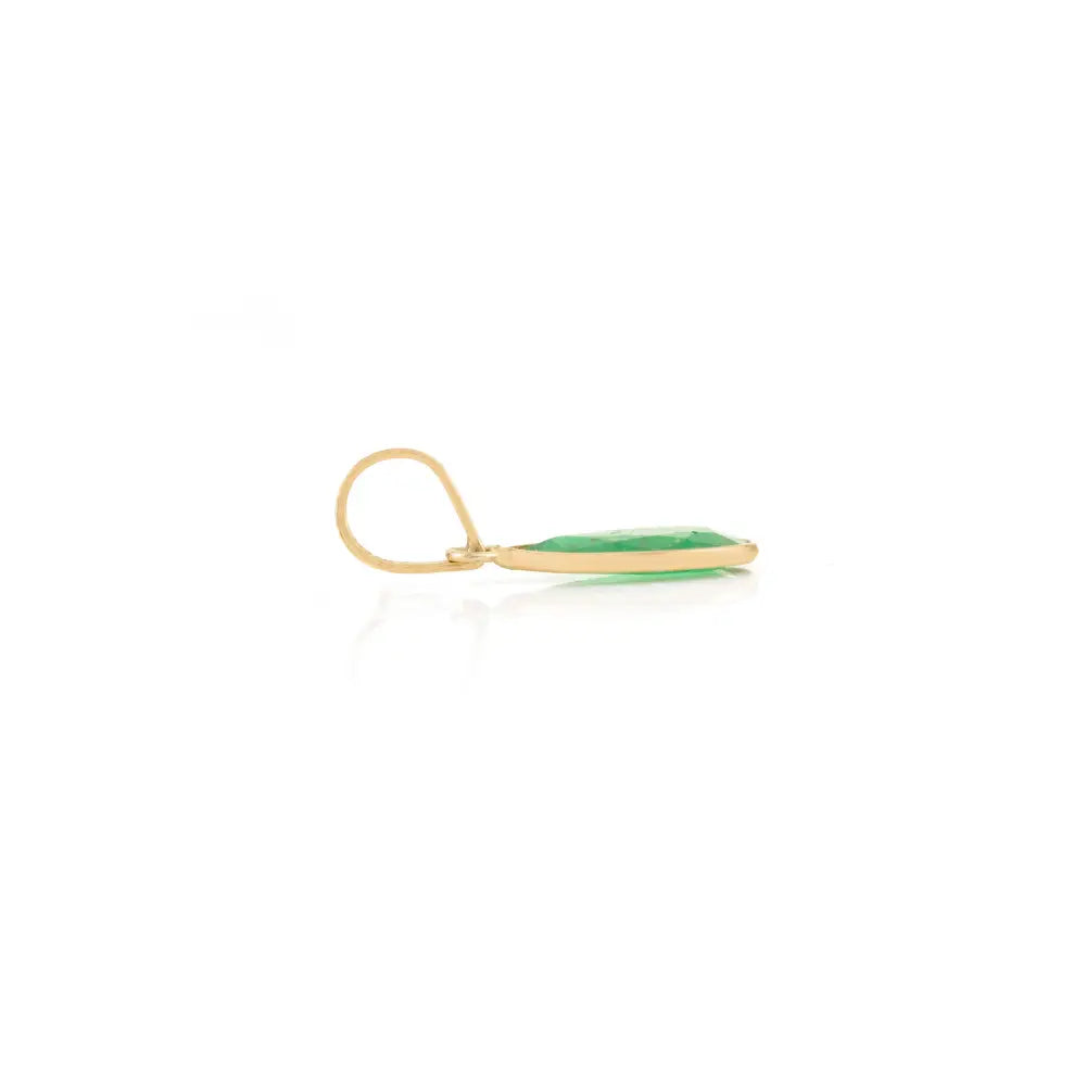 Minimal Pear Shape Emerald Single Stone Pendant Real K14 Yellow Gold Everyday Jewelry