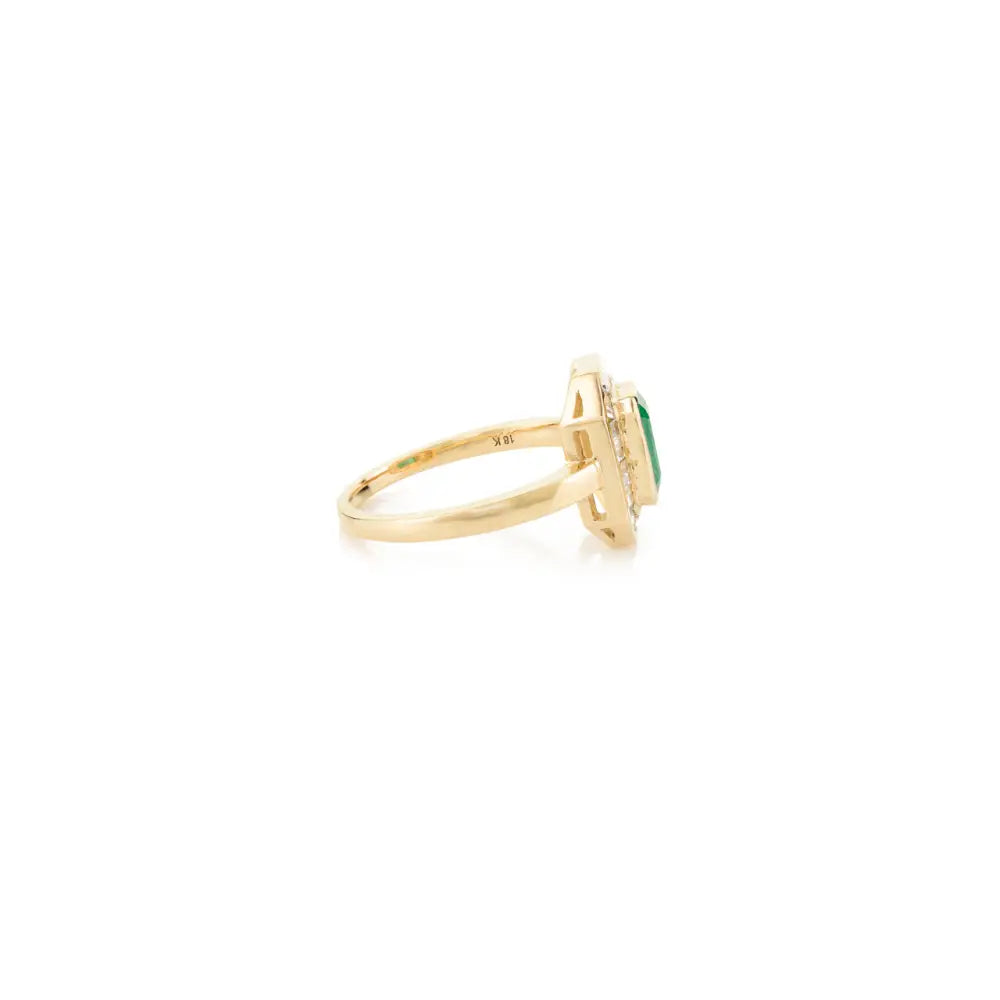 Octagon Shape Natural Emerald & Diamond 18K Yellow Gold Handmade Ring