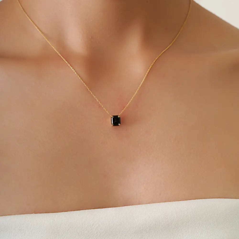 18K Yellow Gold Handmade Black Diamond Minimal Solitaire Pendant Necklace Fine Jewelry