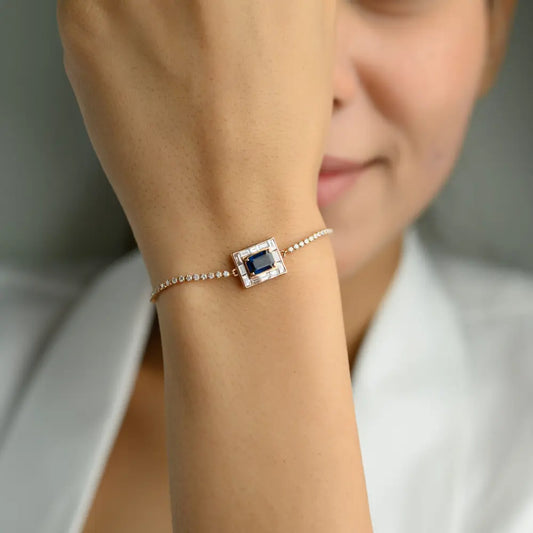 Minimal Jewelry Natural Blue Sapphire & Diamond 14K Rose Gold Stylish & Unique Bracelet