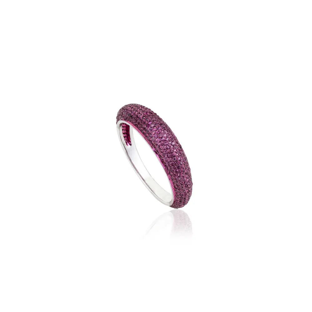 Full Pave Set Pink Sapphire Chunky Dome Ring For Women Wedding Jewelry 14K white Gold
