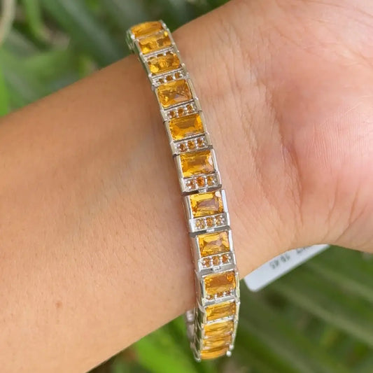 Trendy Women Luxury Jewelry Genuine Citrine Tennis Bracelet For Birthday Gift For Her 925 Sterling Silver