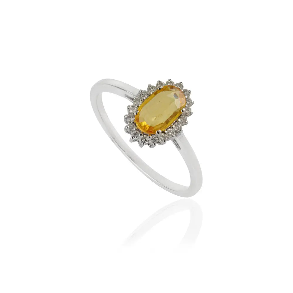 8x5mm Oval Cut Yellow Sapphire & Diamond Cluster Ring Handmade 14K White Gold Jewelry
