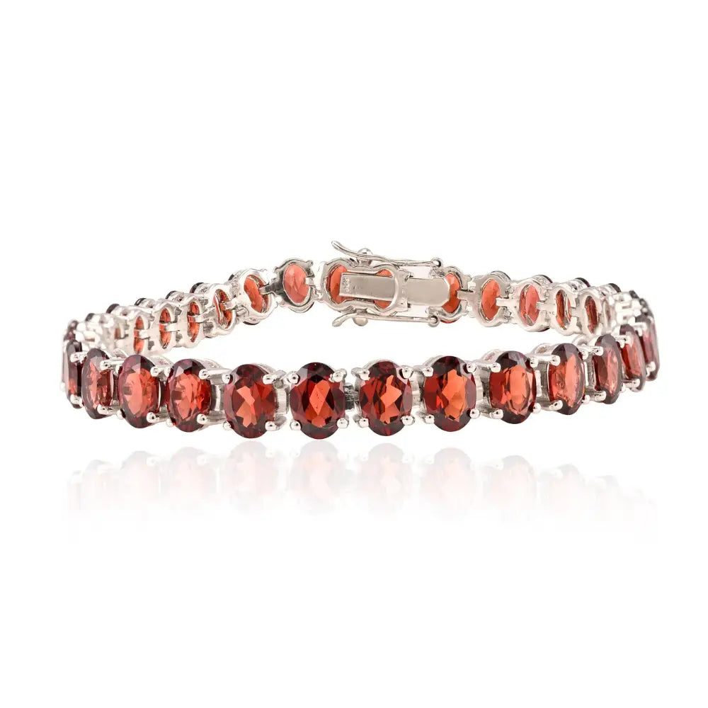 Delicate Top Seller Oval Garnet 925 Sterling Silver Tennis Bracelet Set In Prong Setting Bulk Order Available