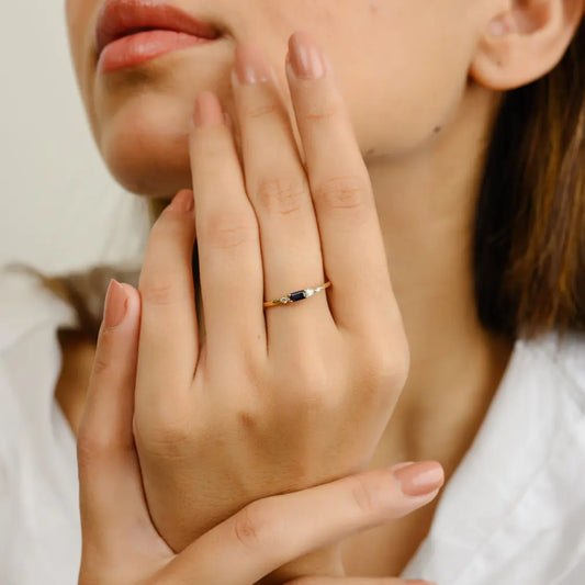 14K Yellow Gold Natural Gemstone Blue Sapphire & Diamond Unique Ring