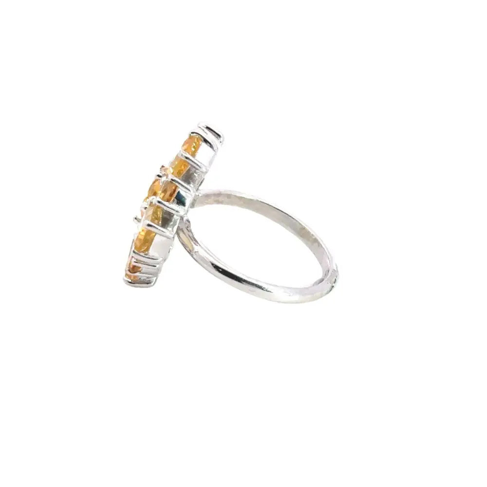 Semi Precious Gemstone Jewelry 925 Sterling Silver Citrine Flower Cocktail Ring For Women's