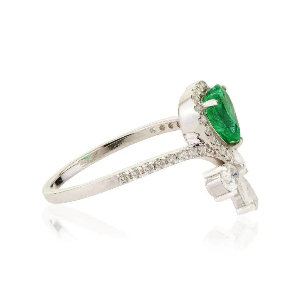 Heart Shape Emerald & Diamond Unique Statement Ring Pure K18 White Gold Bulk Jewelry