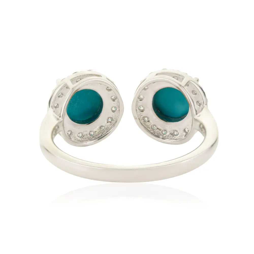 New Trendy Turquoise & Diamond Statement Open Halo Ring 14K White Gold Gemstone Jewelry