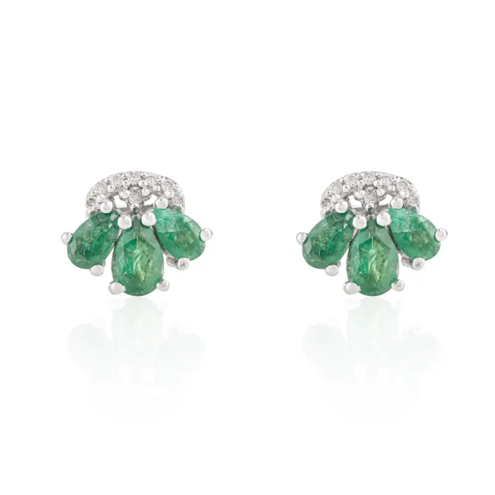 Beautiful Top Quality Emerald & American Diamond 925 Sterling Silver Small Stud Earrings For Everyday Jewelry