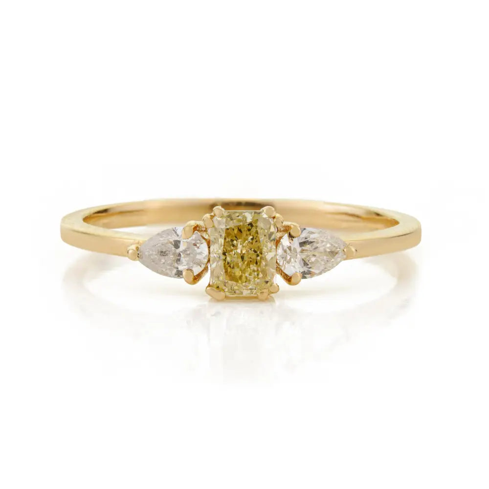 100% Natural Diamond Minimal Engagement Ring Pure K14 Yellow Gold Proposal Jewelry