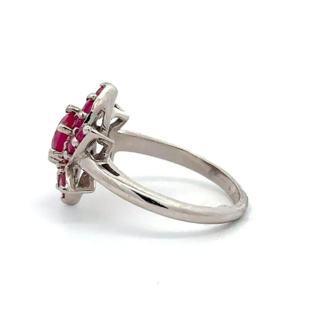 Premium Quality Round Cut Ruby Flower Ring For Valentine's Day Gift Set In Prong Setting 925 Sterling Silver