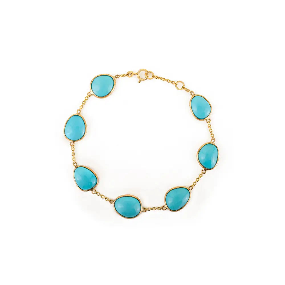 Dainty Bezel Set Turquoise Gemstone Simple Station Bracelet K14 Real Yellow Gold Jewelry