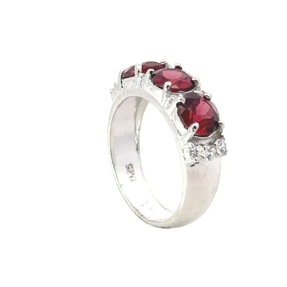 Handmade Fine Garnet & American Diamond Three Stone Ring Wholesale Bulk Jewelry