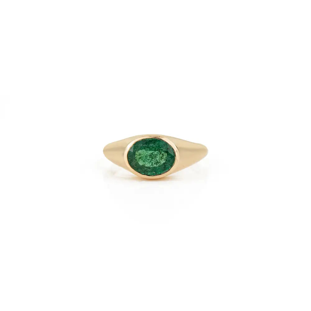 18K Real Yellow Gold Emerald Fine Chunky Dome Rings May Birthstone Wholesale Jewelry