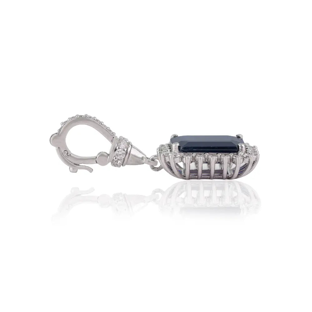 Blue Sapphire & Diamond Openable Lock Statement Cluster Pendant Newly 14K White Gold Jewelry