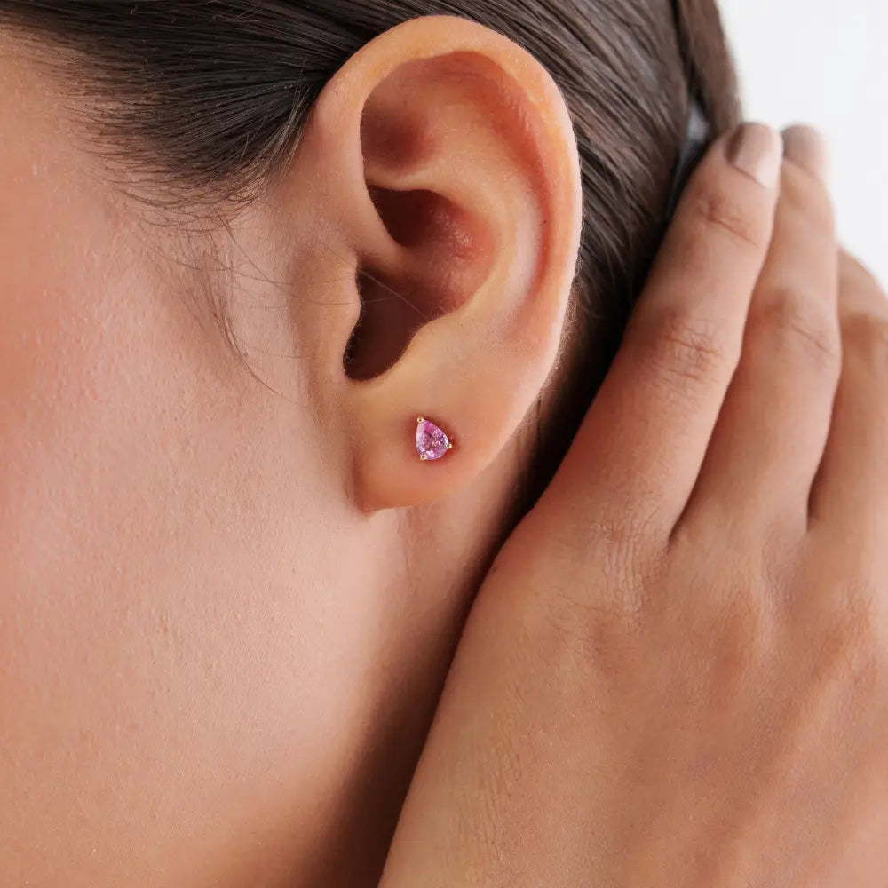 Latest Simple Design Pink Sapphire Single Stone Stud Earrings 14K Yellow Gold Fine Jewelry