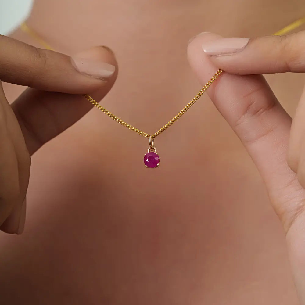 Round Brilliant Cut Ruby Minimal Single Stone Pendant For Women's K14 Real Yellow Gold