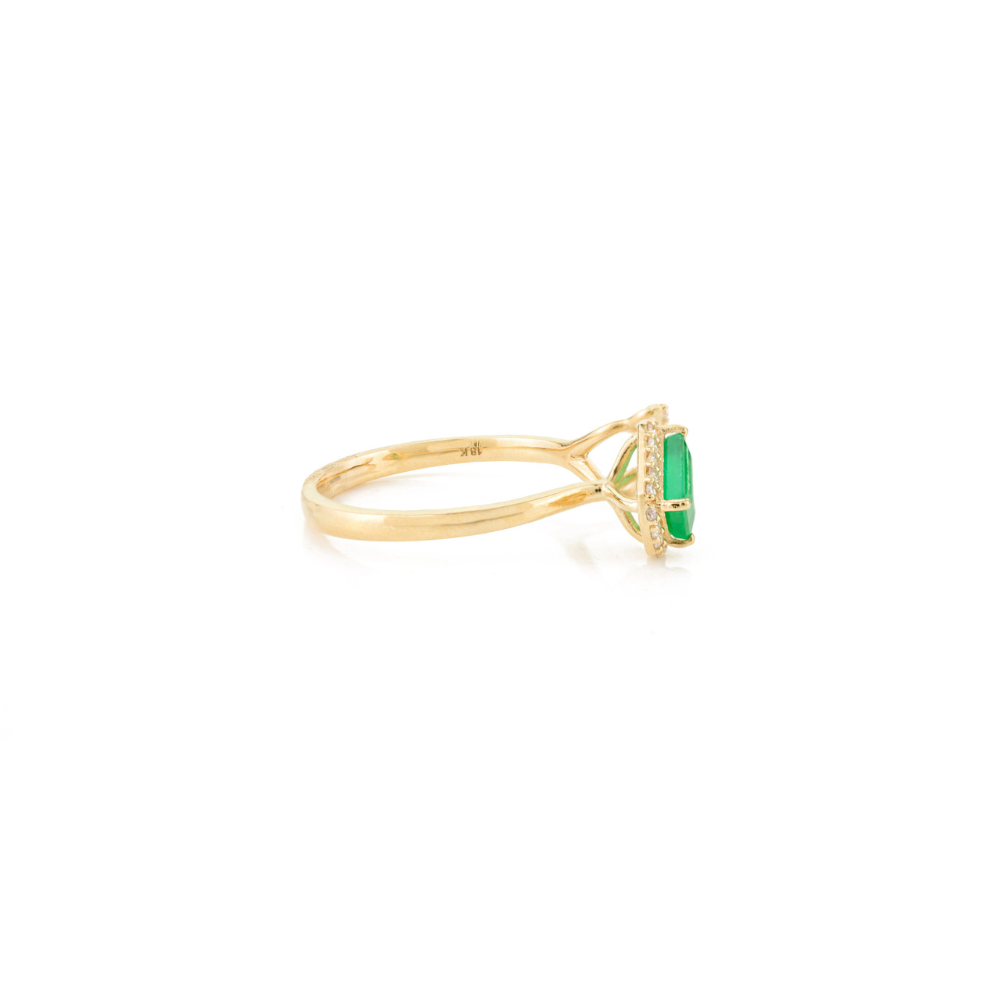 Real Emerald & Diamond Solid 18K Yellow Gold Open Ring Bulk Jewelry