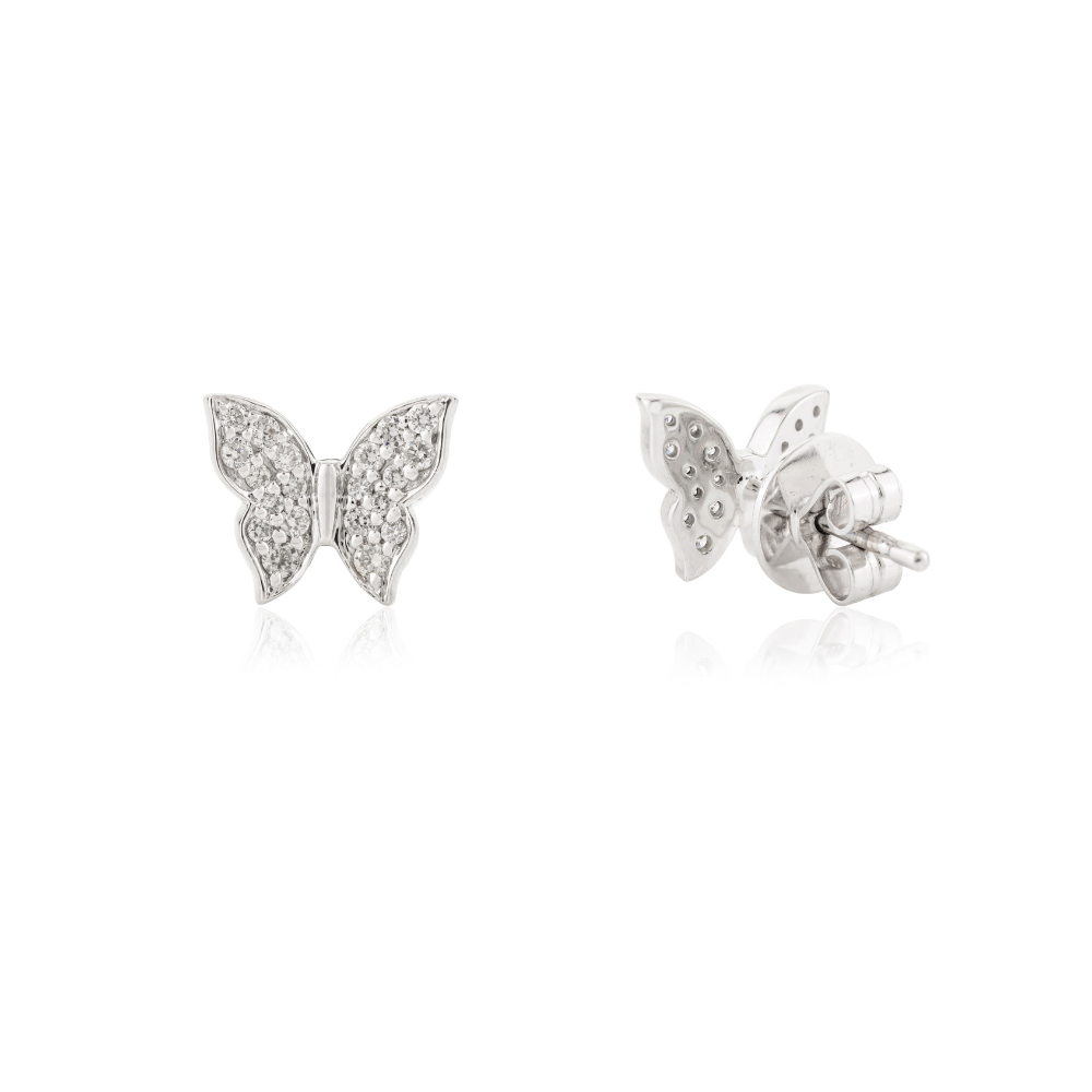 Handmade Jewelry Natural Diamond Solid 18K White Gold Butterfly Stud Earrings