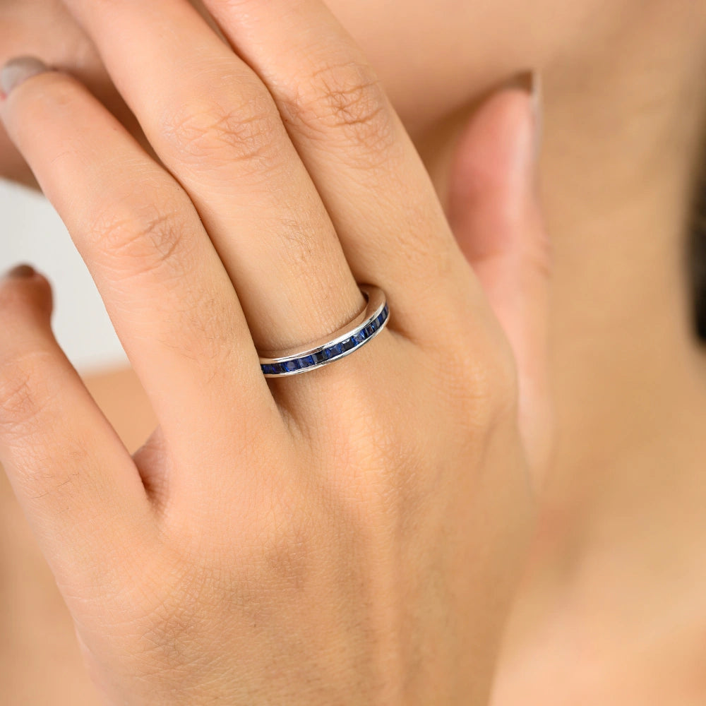 Precious Gemstone Jewelry Genuine Blue Sapphire Stackable Ring Top Quality Products