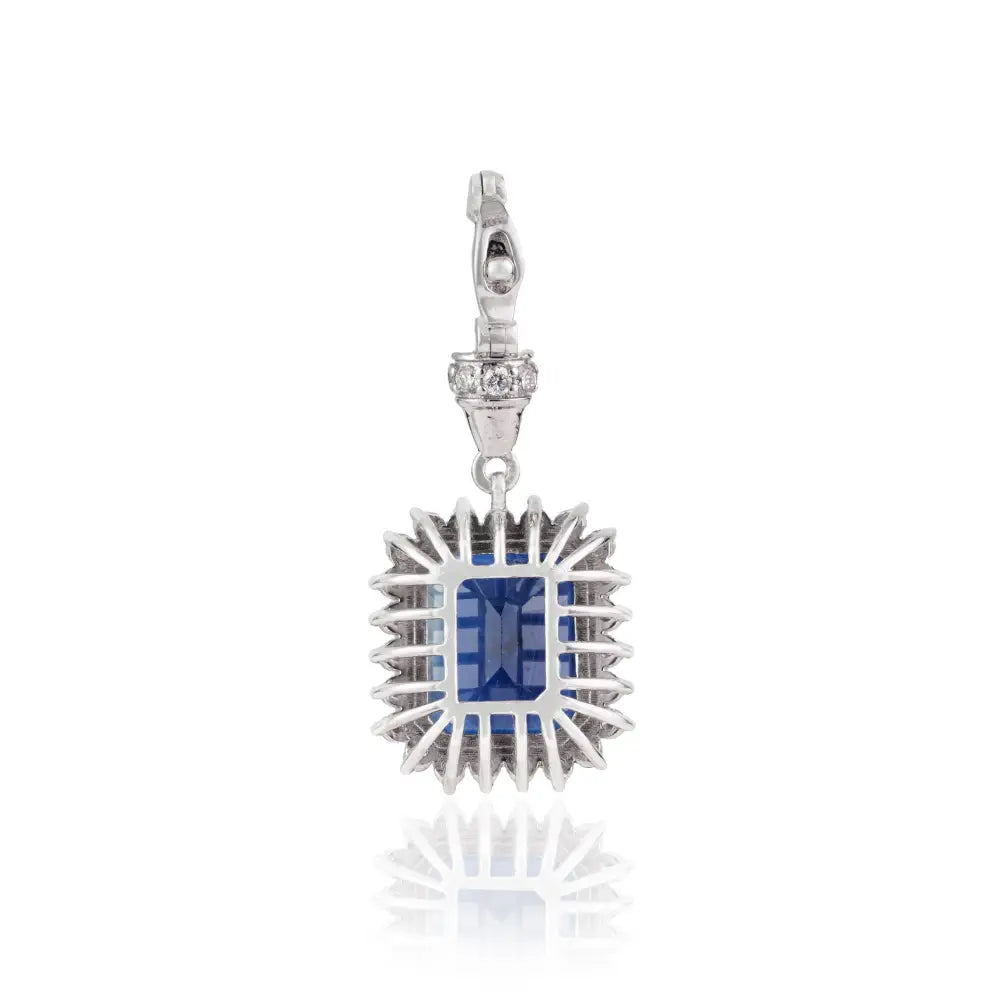 Blue Sapphire & Diamond Openable Lock Statement Cluster Pendant Newly 14K White Gold Jewelry