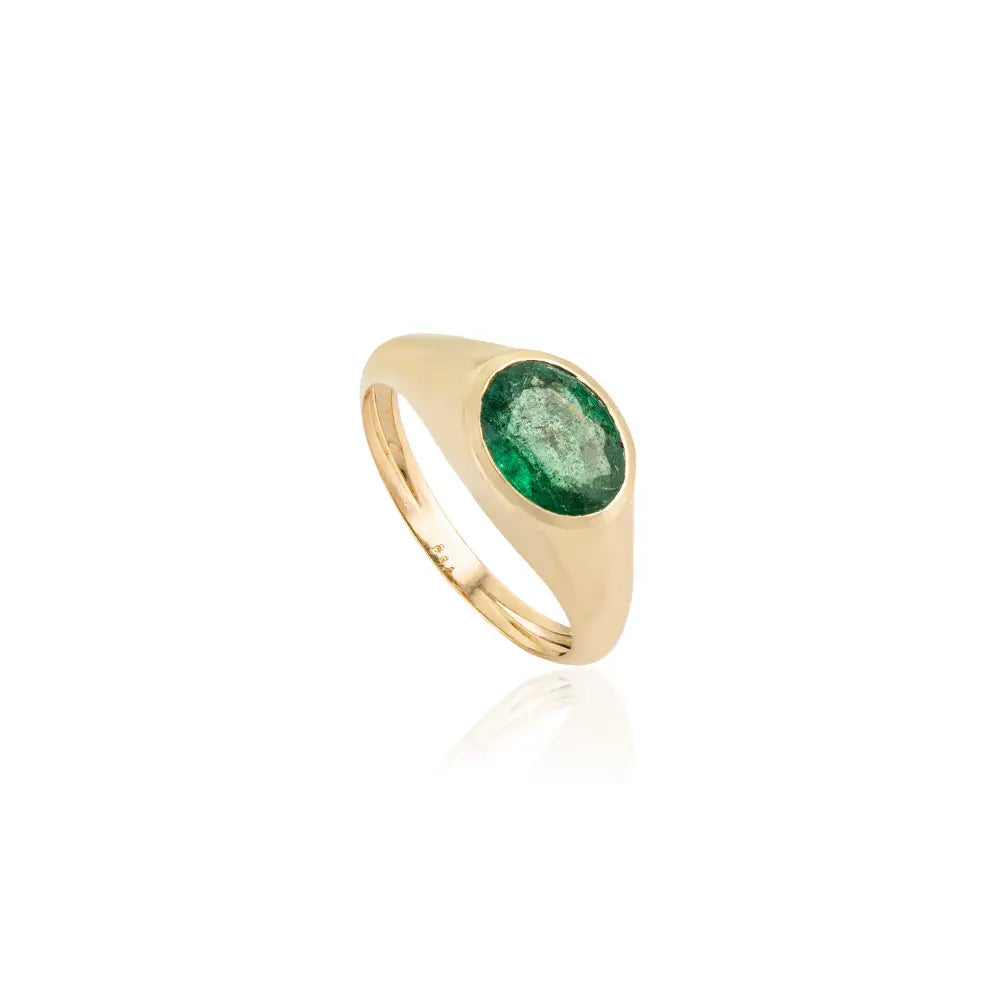 18K Real Yellow Gold Emerald Fine Chunky Dome Rings May Birthstone Wholesale Jewelry