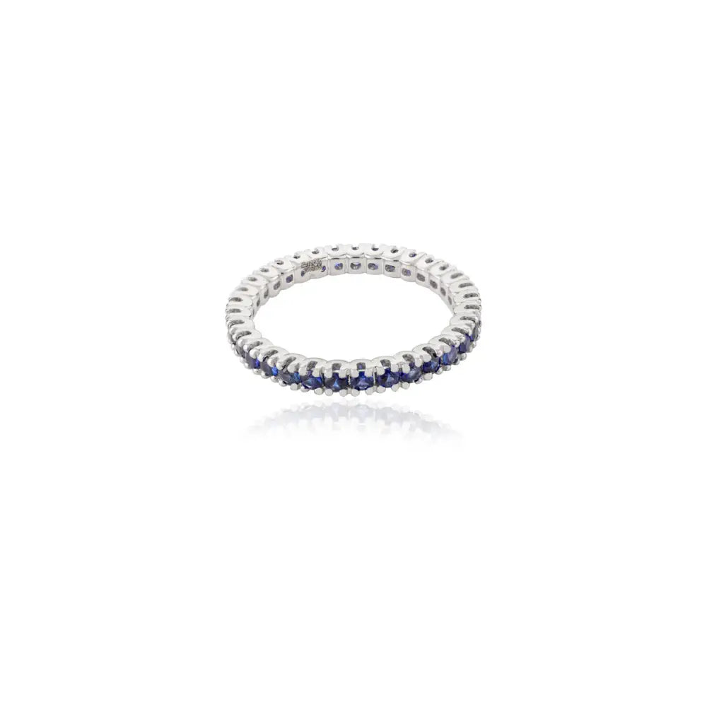 Minimalist Jewelry Solid 18K White Gold Blue Sapphire Full Eternity Band Ring