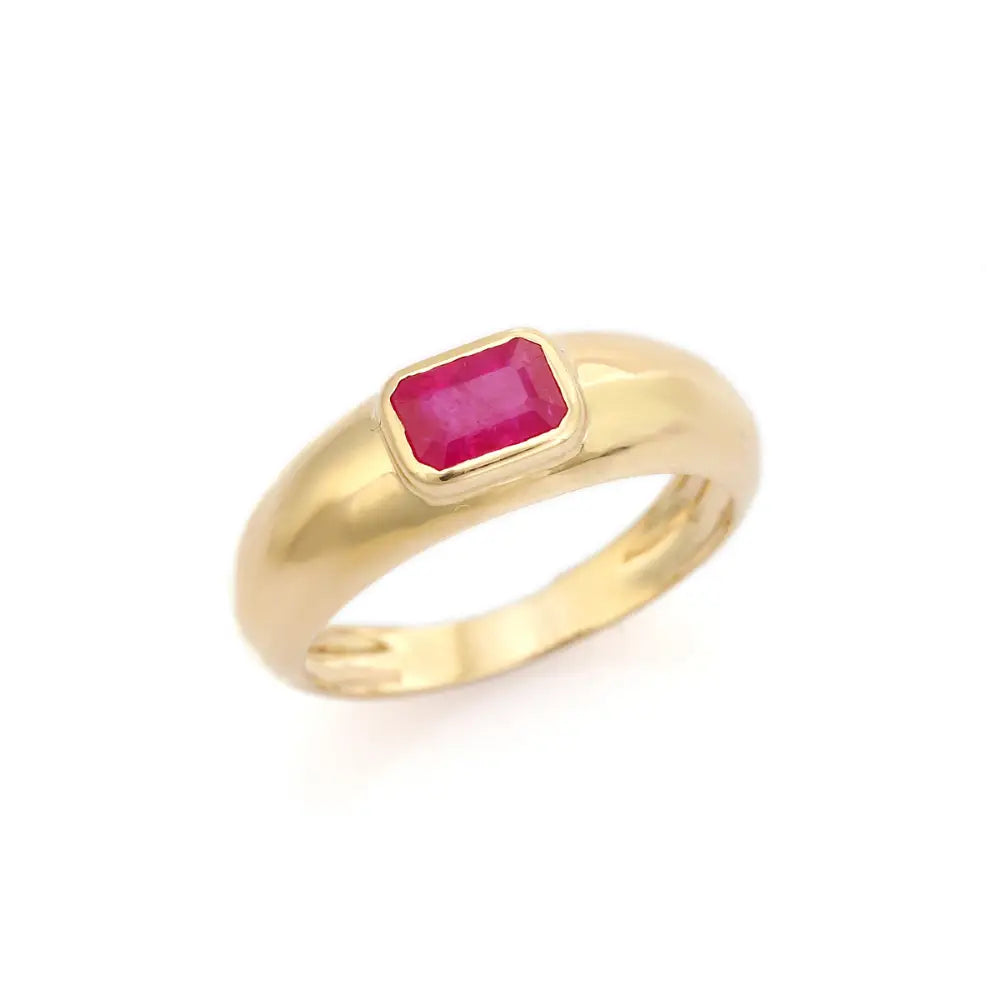 Hot Selling Natural Ruby Gemstone Chunky Signet Ring 14K Yellow Gold Jewelry For Women