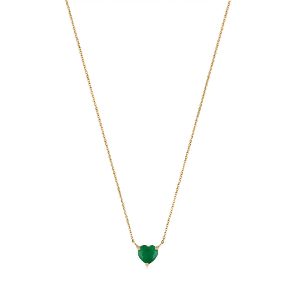 Prong Set Zambian Emerald 14K Gold Women Heart Shape Single Stone Pendant Necklace