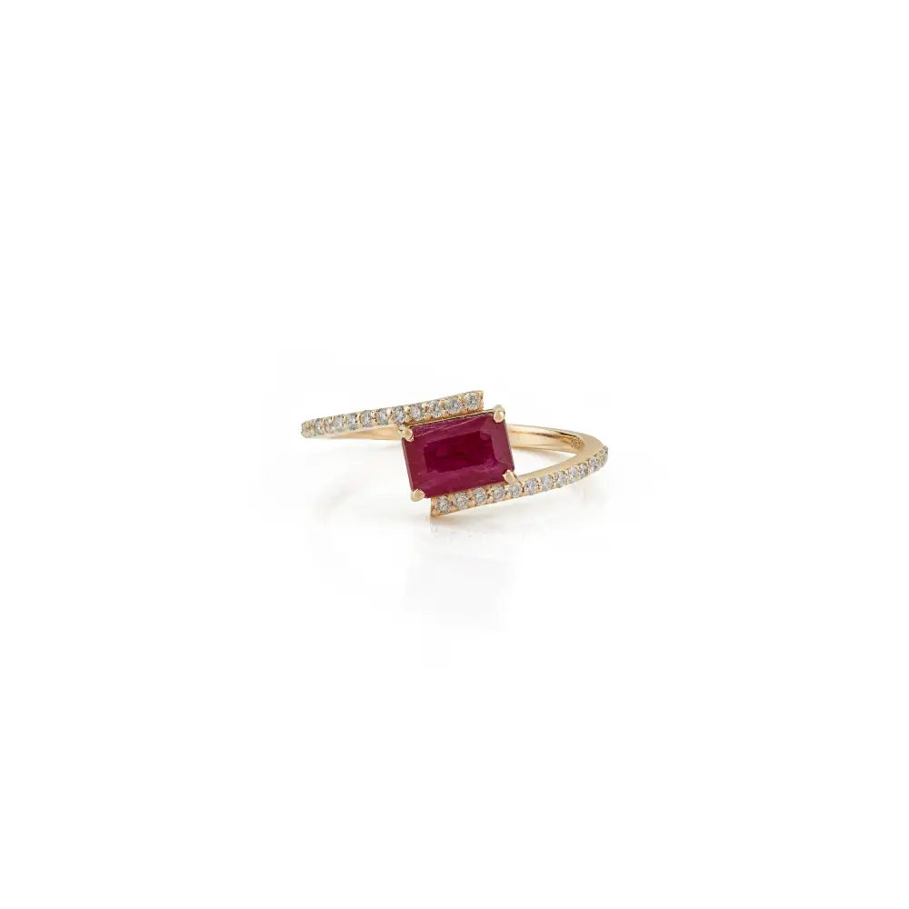 Octagon Cut Ruby & Diamond 14K Solid Yellow Gold Gemstone Ring Women's Wedding Jewelry