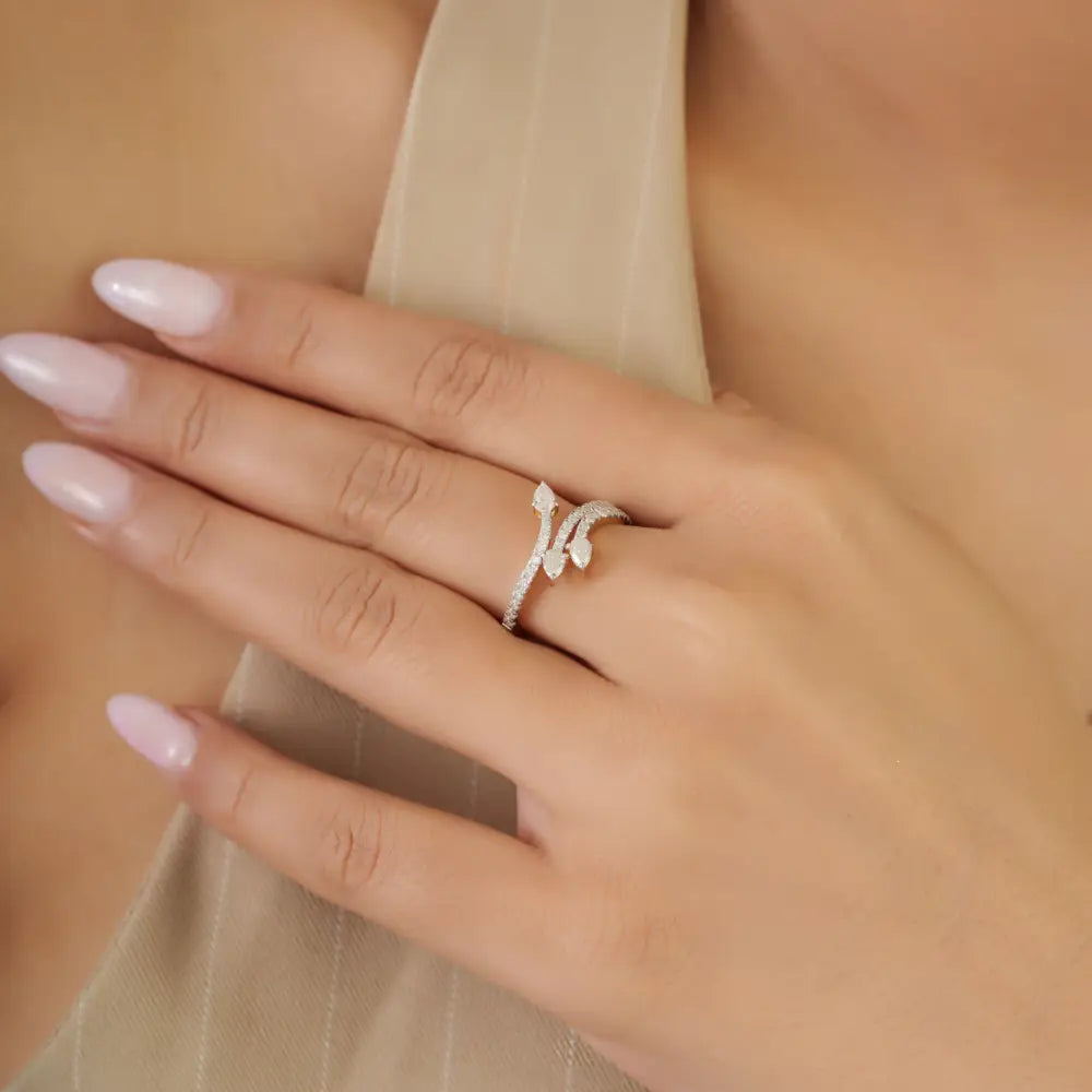 Solid K14 Yellow Gold Natural Diamond Unique Design Bypass Ring Latest New Arrivals Jewelry