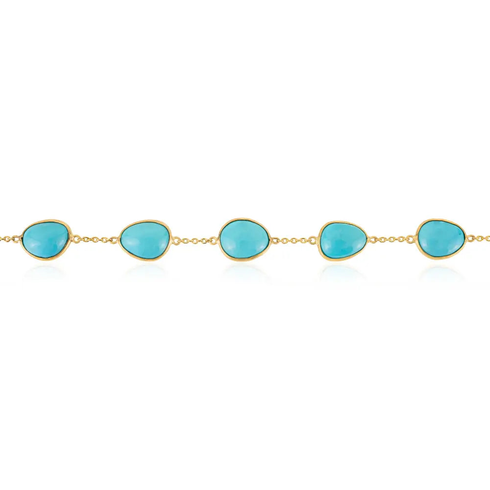 Dainty Bezel Set Turquoise Gemstone Simple Station Bracelet K14 Real Yellow Gold Jewelry