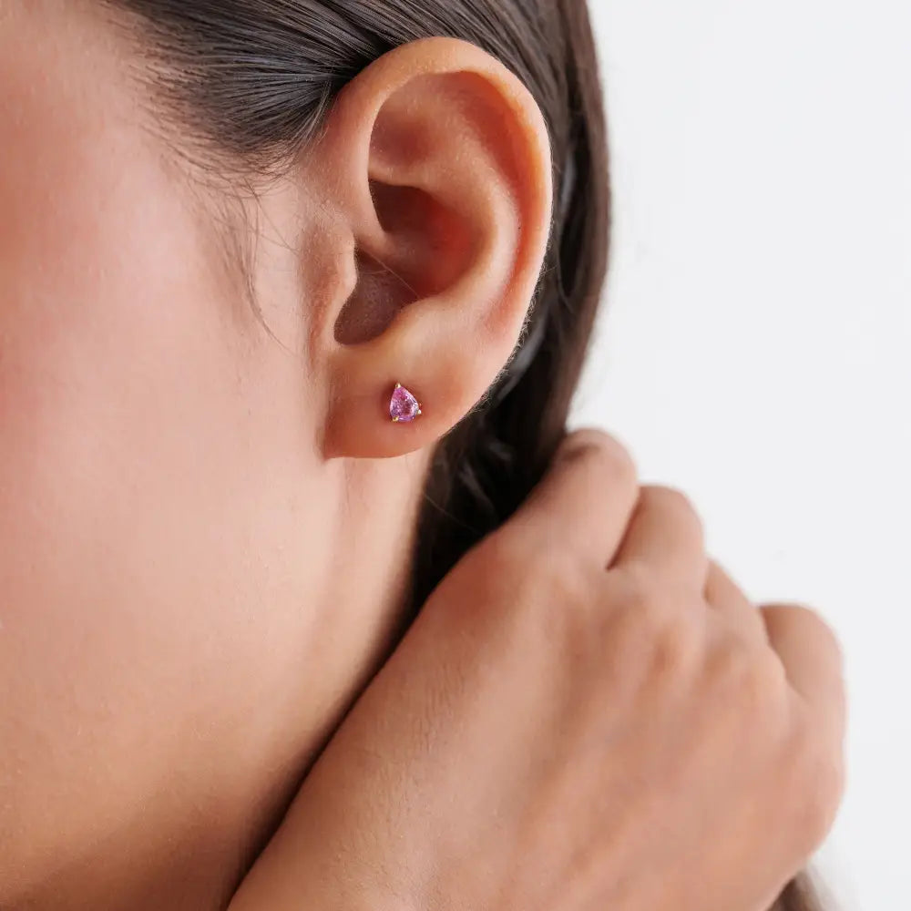 Latest Simple Design Pink Sapphire Single Stone Stud Earrings 14K Yellow Gold Fine Jewelry